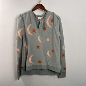 NWT THML Women’s Medium Blue Moon Star Crewneck Sweater